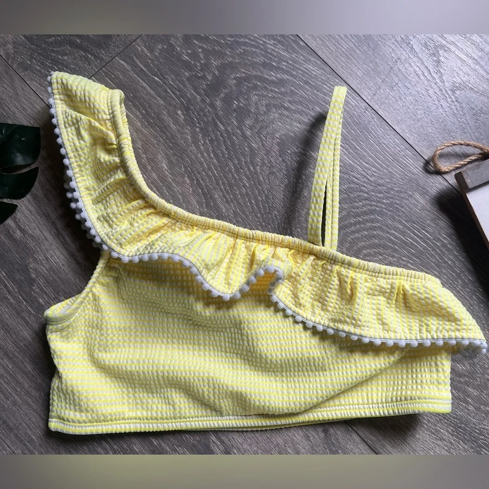 Cat & Jack Sassy In Seersucker Asymmetrical Ruffle Top Bikini. Size 14